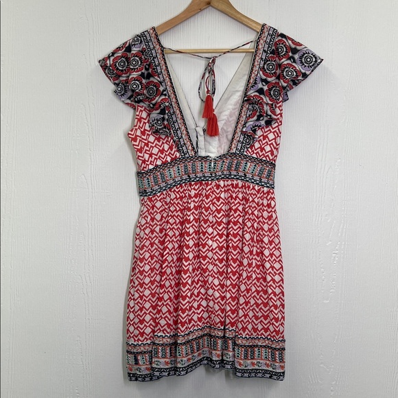 Anthropologie - Flutter Floral Printed Ruffle Sleeve Lined Mini Dress Size 4 - Picture 10 of 13